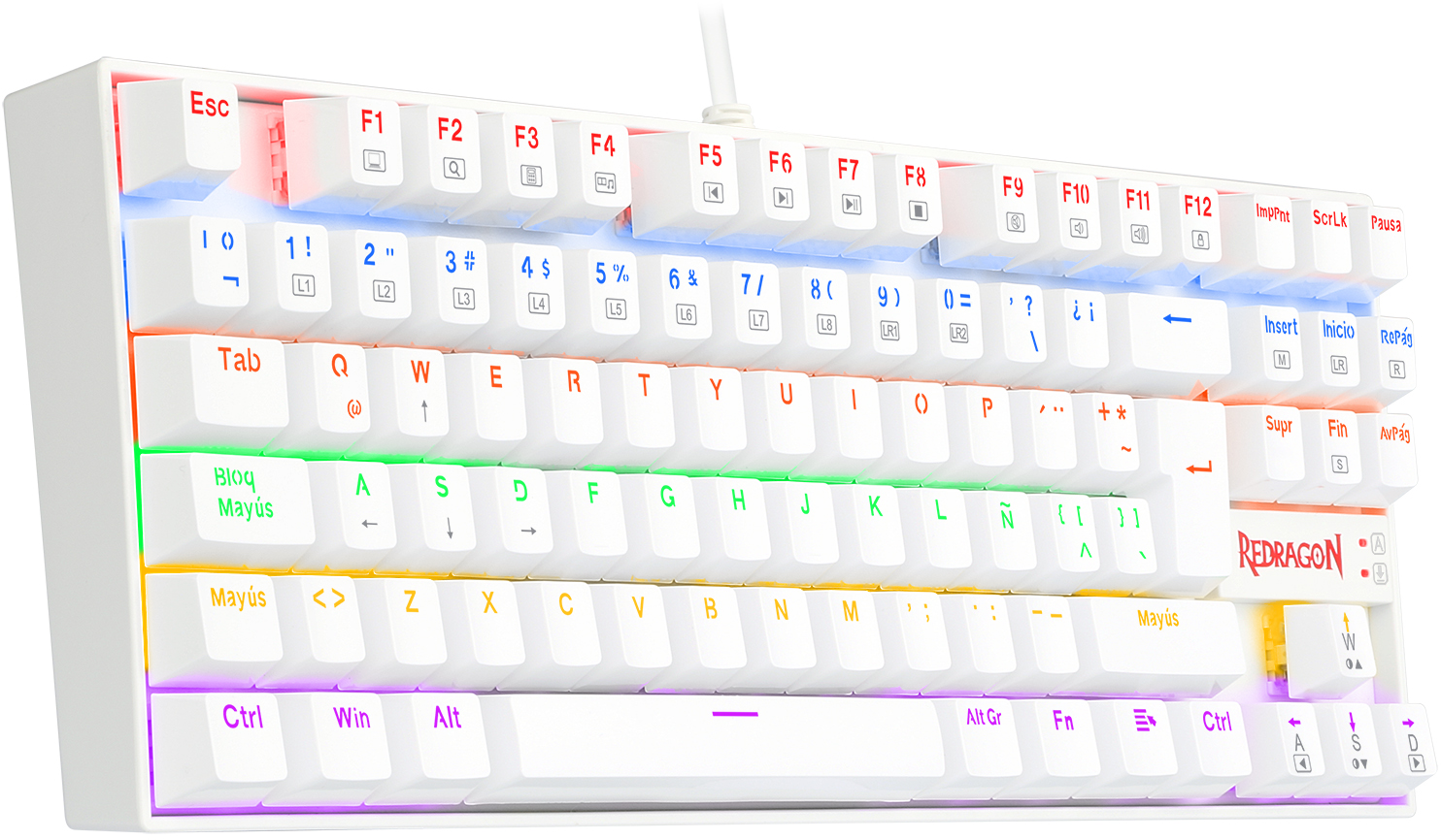 Teclado Mecánico Redragon Kumara K552 Rainbow Blanco Español (K552R-SP)